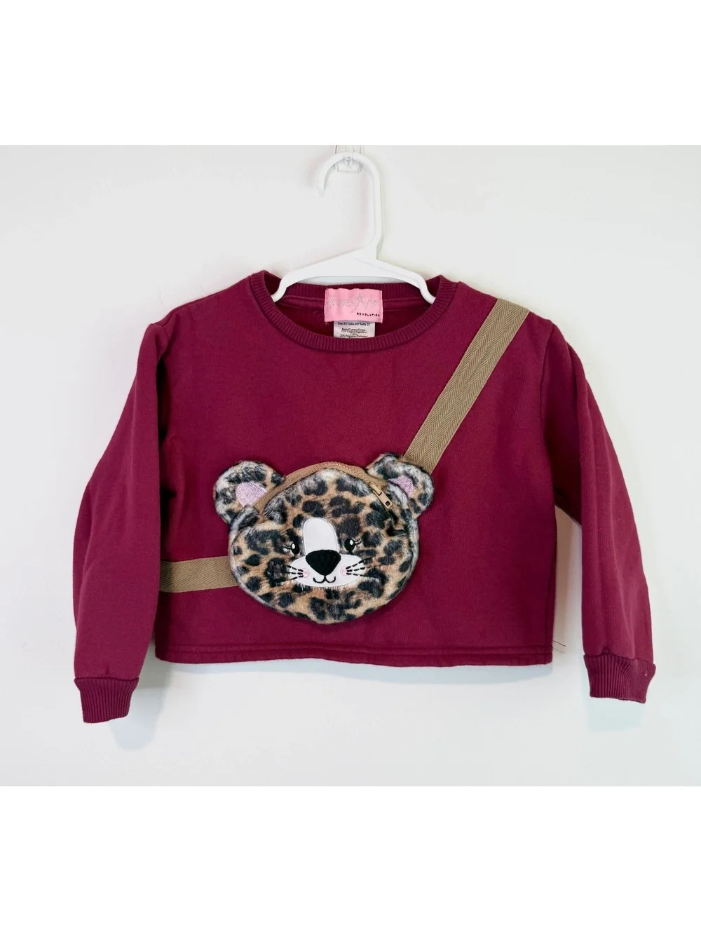 FreeStyle Revolution Girls Burgundy Sweatshirt with Leopard Bear Face Pocket 3T